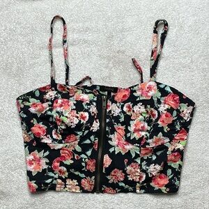 Noisy May Black Floral Crop Top